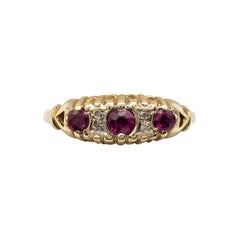 Vintage Ruby Diamond Boat Shape Ring Crafted In Yellow Gold - US size 7