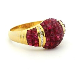 Vintage Ruby and Diamond Bombé Ring in 18 Karat Yellow Gold