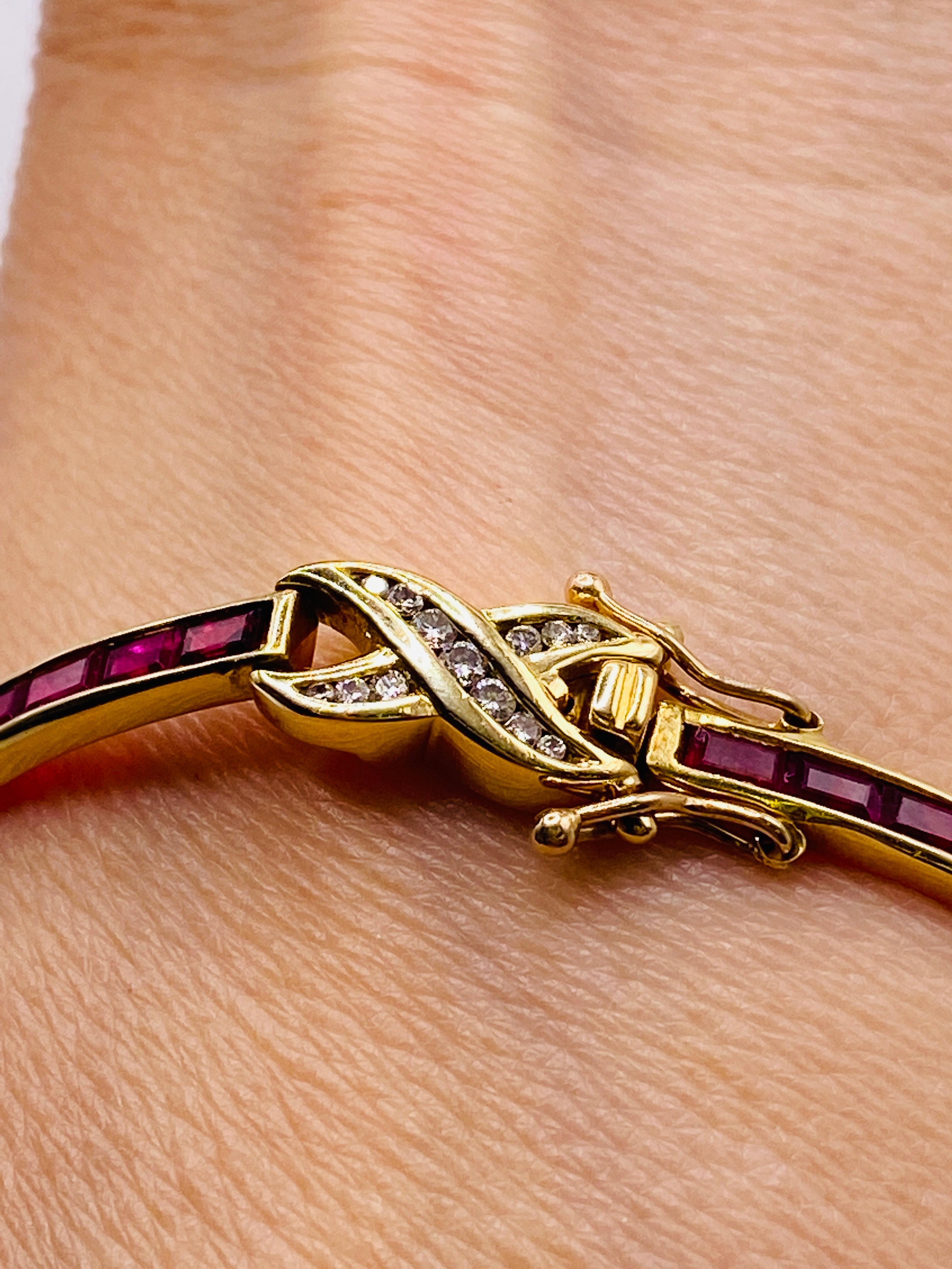 Baguette Cut Vintage Ruby and Diamond Bracelet