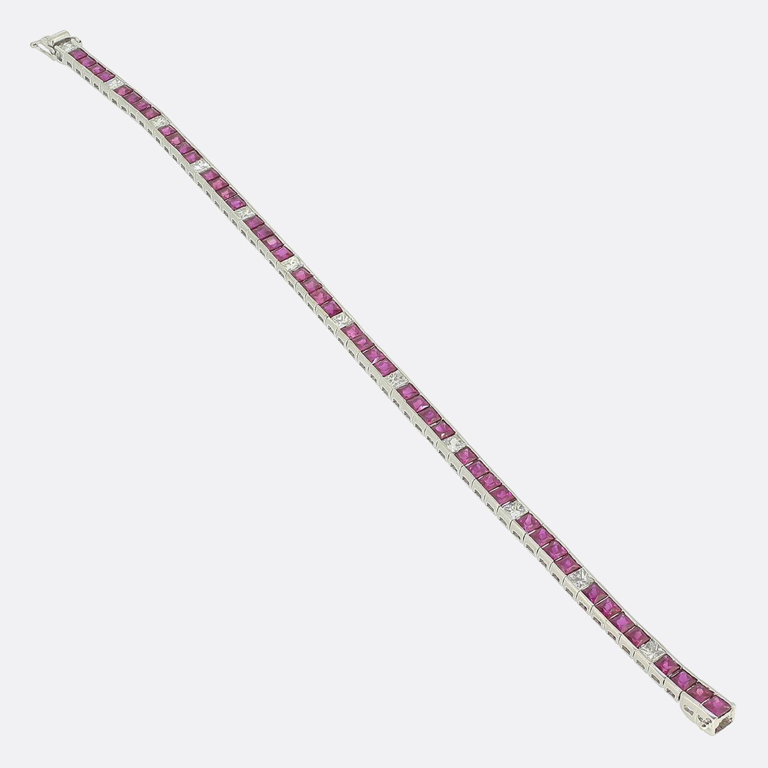 Square Cut Vintage Ruby and Diamond Bracelet