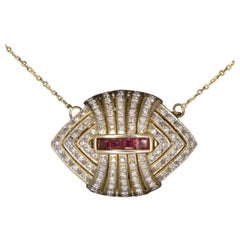 Vintage Ruby and Diamond Clasp in Yellow Gold Convertible Pendant or Bracelet