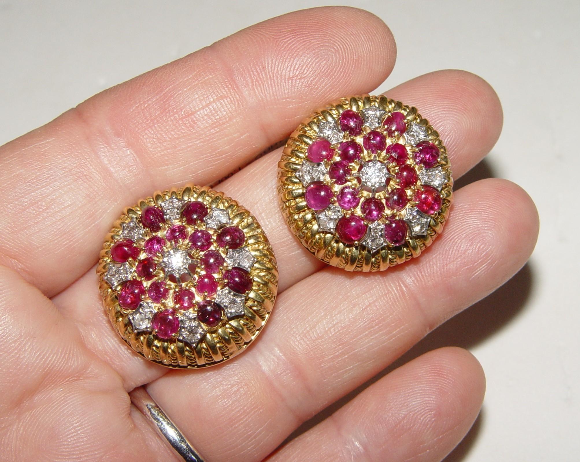 Vintage earrings (most likely 1950's) encrusted with 34 Old European and single cut Natural diamonds we estimate 1.00CT total weight (G-H-I in color, VS-SI clarity, beautiful sparkly stones. Pave set into white gold). Earrings prong set with 32
