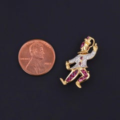 Vintage Ruby and Diamond Clown Pendant Brooch of 18k Gold