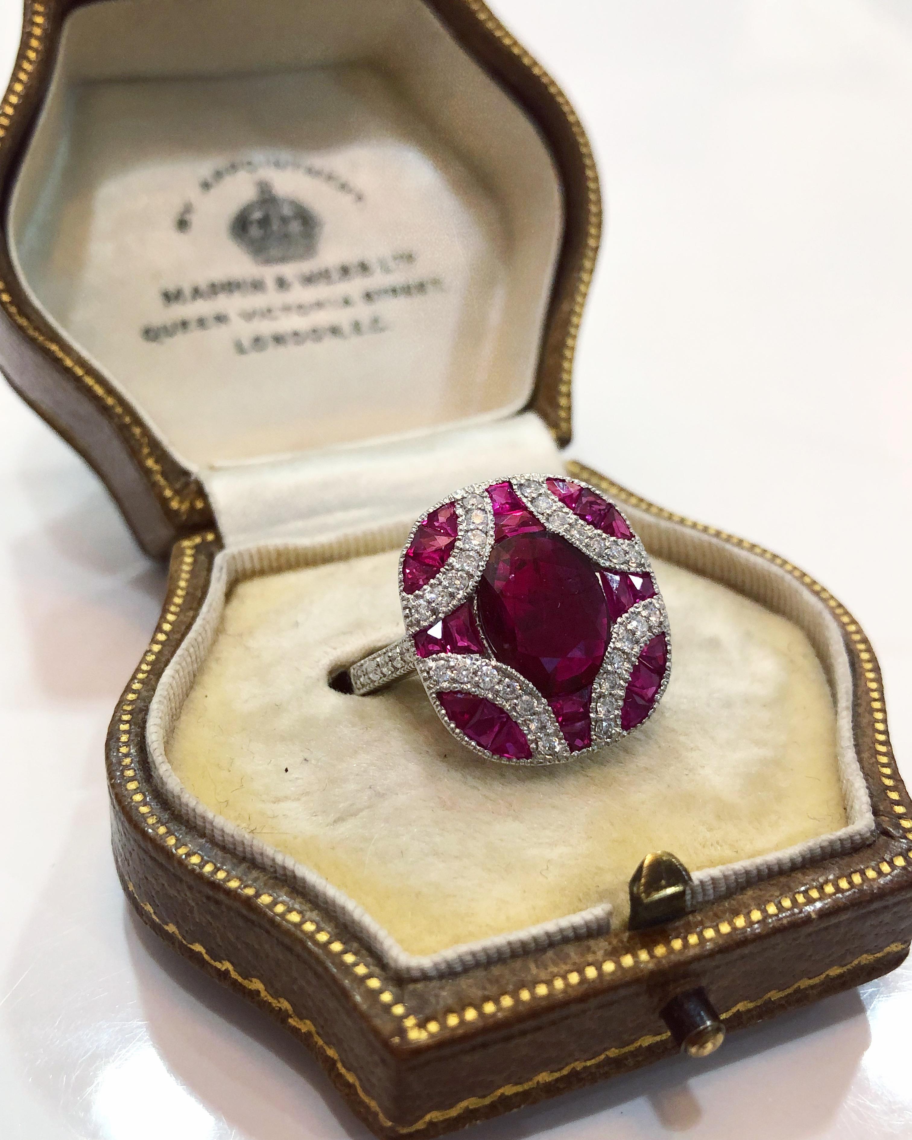 Vintage Ruby and Diamond Cluster Dress Ring, circa 1950s 1