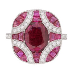 Vintage Ruby and Diamond Cluster Dress Ring, circa 1950s