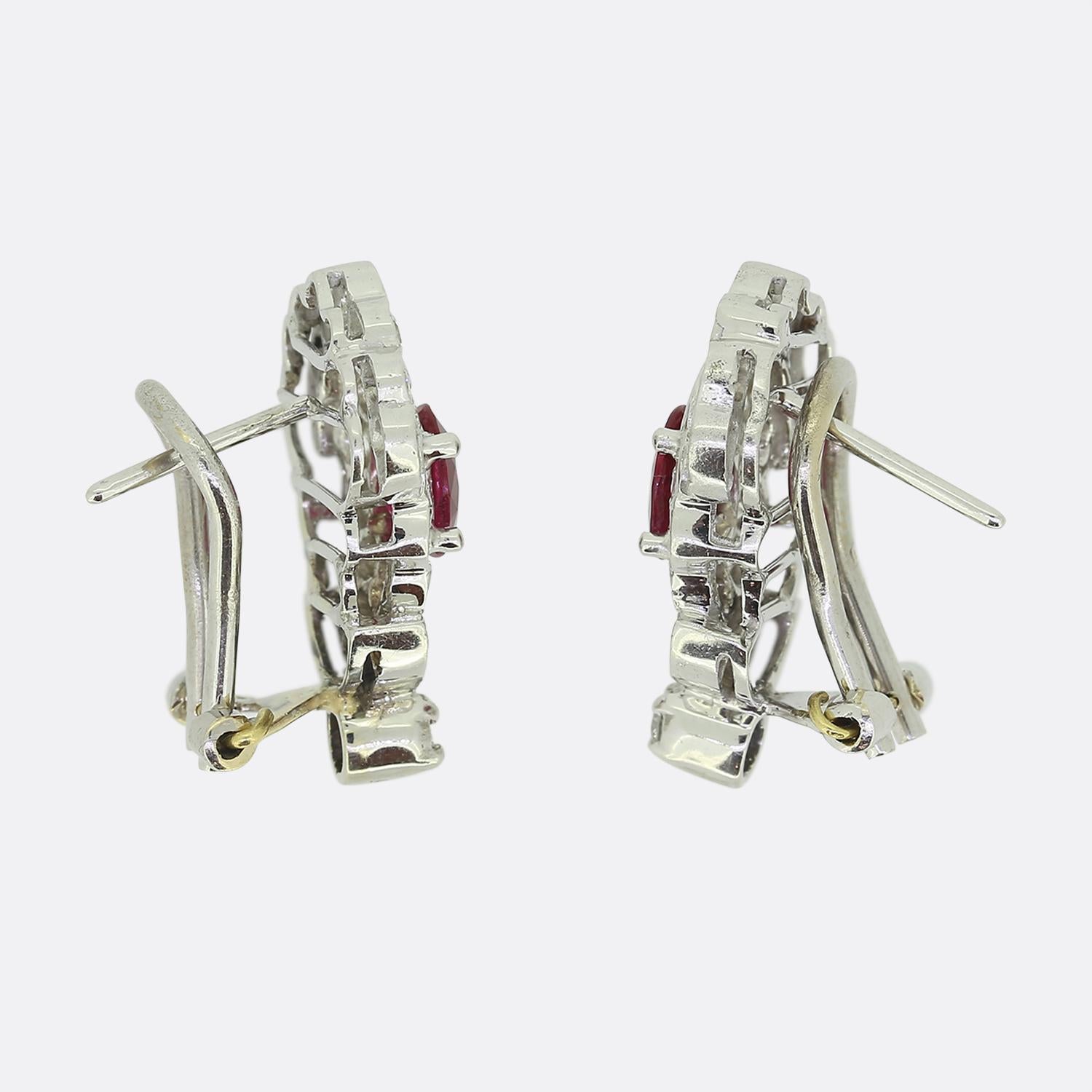 Vintage Ruby and Diamond Cluster Earrings In Good Condition For Sale In London, GB