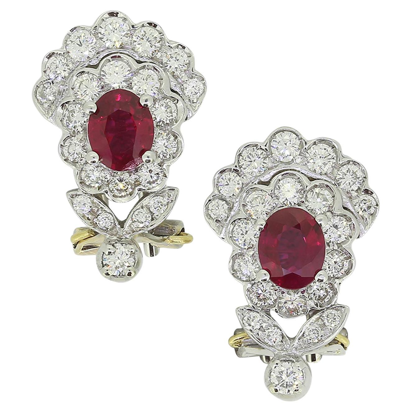 Vintage Ruby and Diamond Cluster Earrings