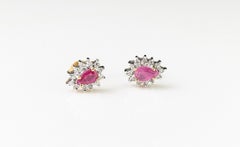 Vintage Ruby and Diamond cluster earrings, studs, 9ct gold
