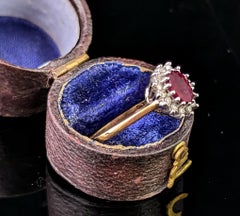 Vintage Ruby and Diamond cluster ring, 9k gold, Glass filled Ruby