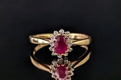 Vintage Ruby and Diamond cluster ring, 9k yellow gold