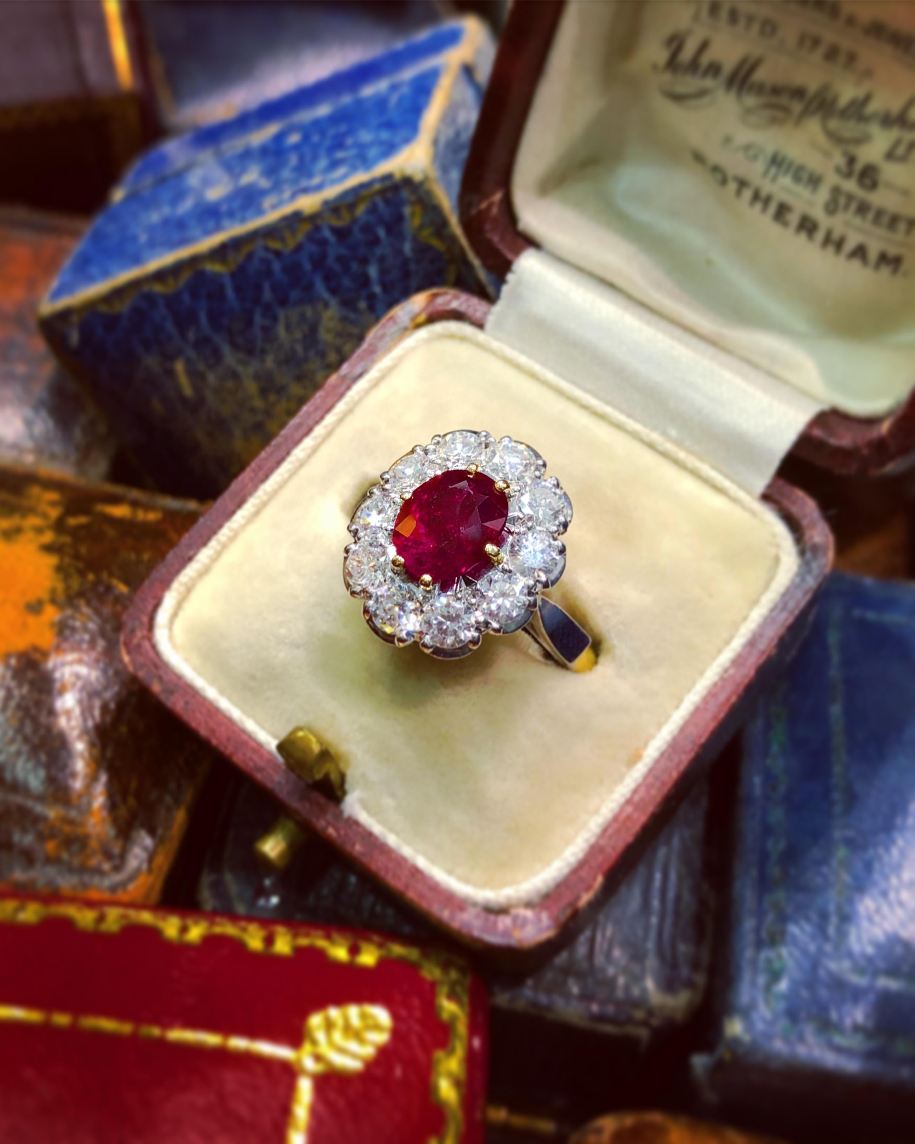 vintage ruby diamond cluster ring