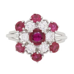 Vintage Ruby and Diamond Cluster Ring, circa 1970s