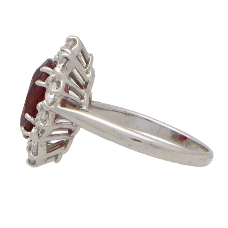 Women's or Men's Vintage Ruby and Diamond Cluster Ring Set in 18k White Gold For Sale