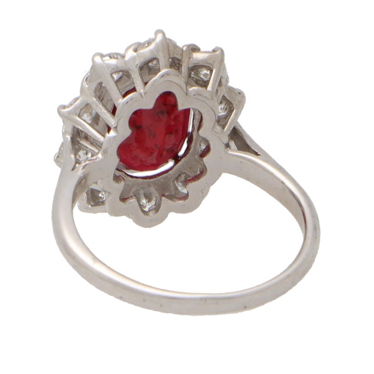 Vintage Ruby and Diamond Cluster Ring Set in 18k White Gold For Sale 1