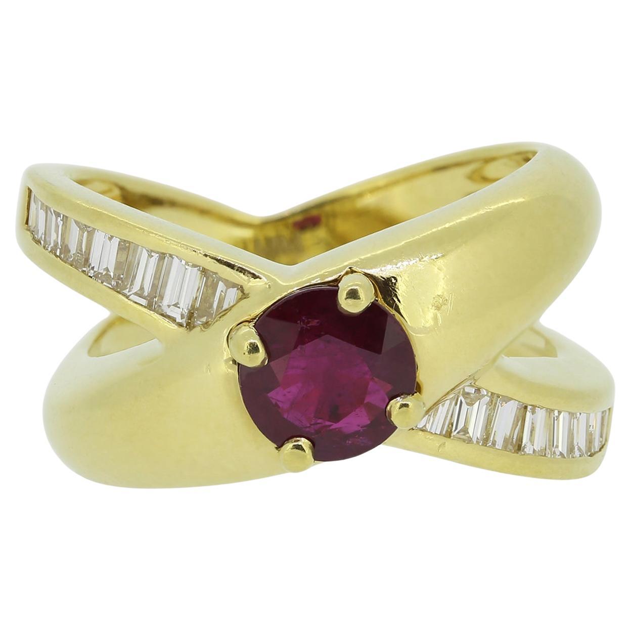 Vintage Ruby and Diamond Crossover Ring