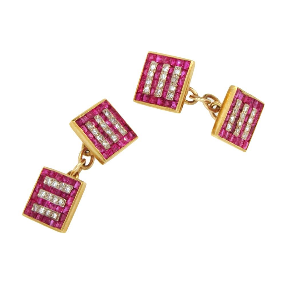 Vintage Ruby and Diamond Cufflinks In Good Condition In New York, NY