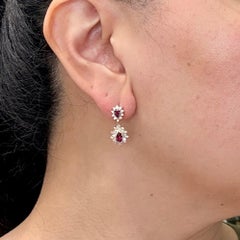 Vintage-Ohrhänger mit Rubin und Diamanten, 14 Karat Gelbgold