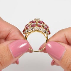 Vintage Ruby and Diamond Dome Cocktail Ring in 18K Yellow and White Gold