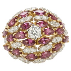 Vintage Ruby and Diamond Dome Cocktail Ring in 18K Yellow and White Gold