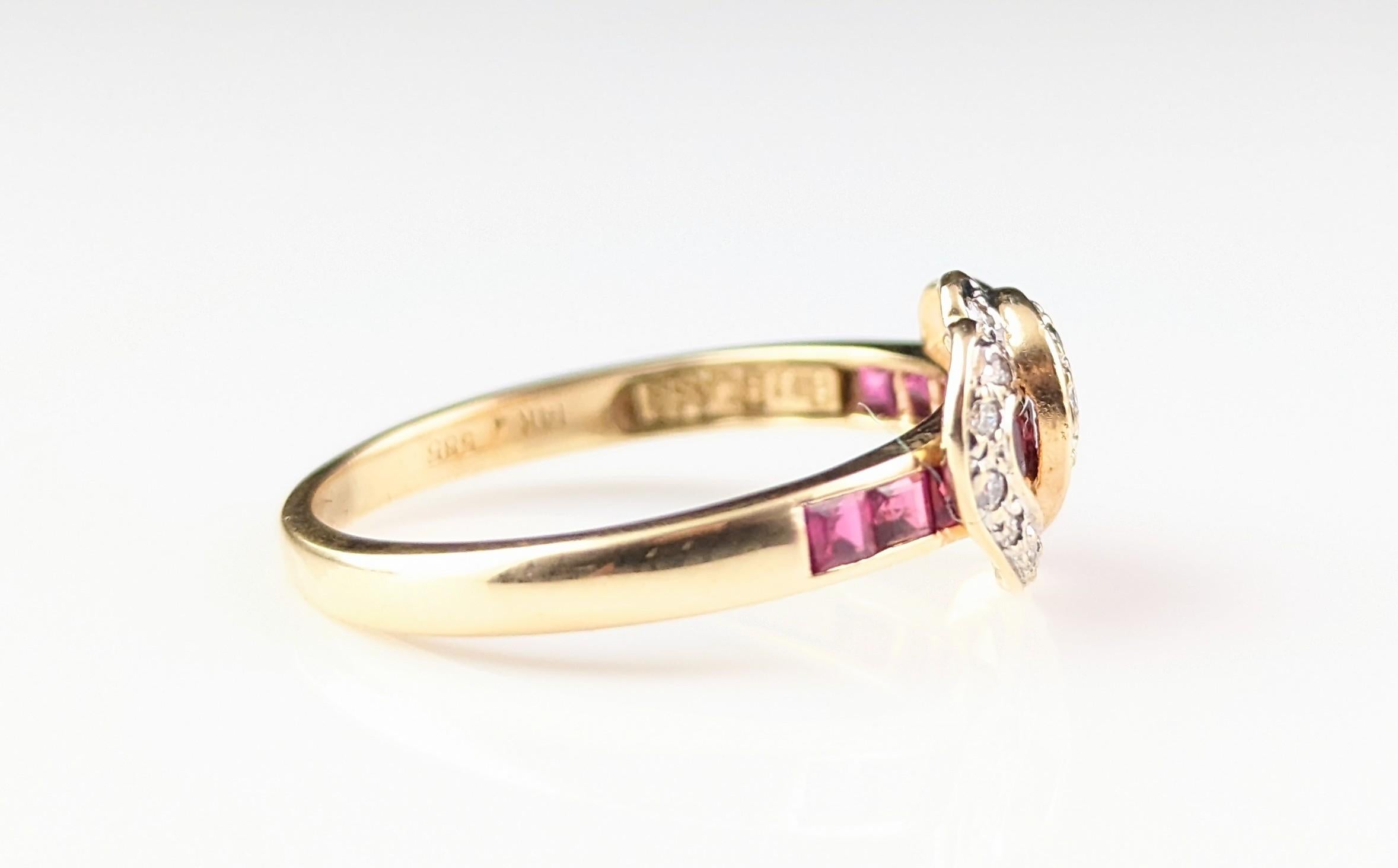 Vintage Ruby and Diamond double love heart ring, 14k yellow gold  6