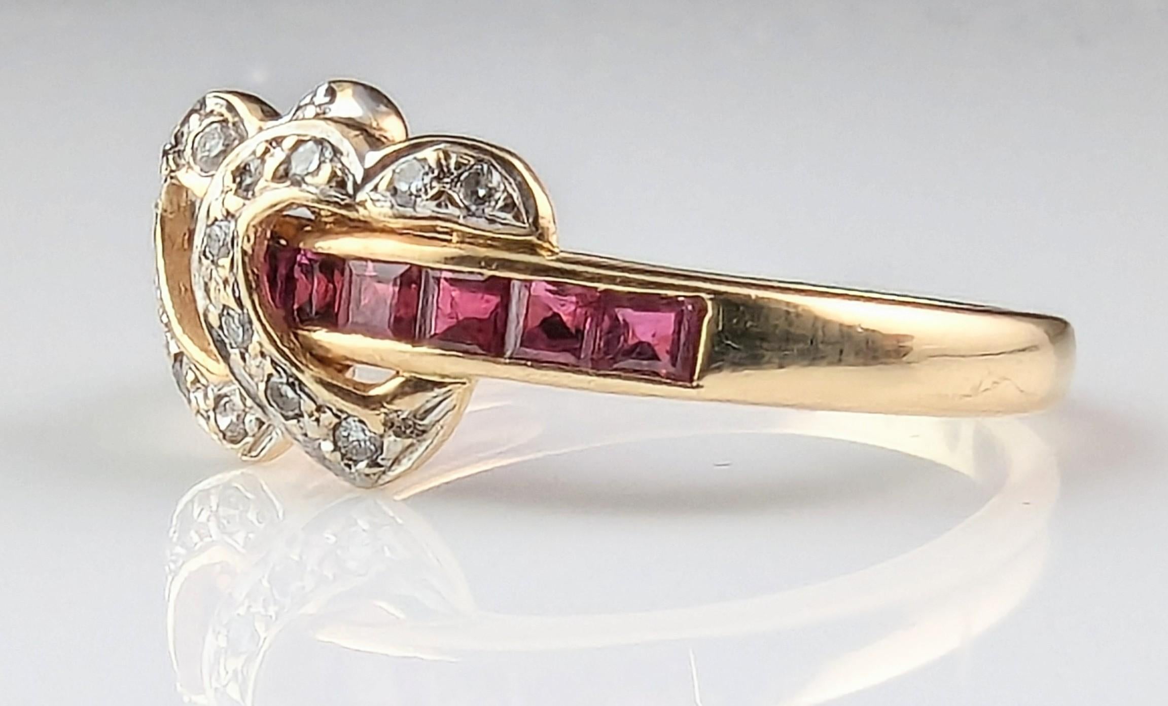 Vintage Ruby and Diamond double love heart ring, 14k yellow gold  7