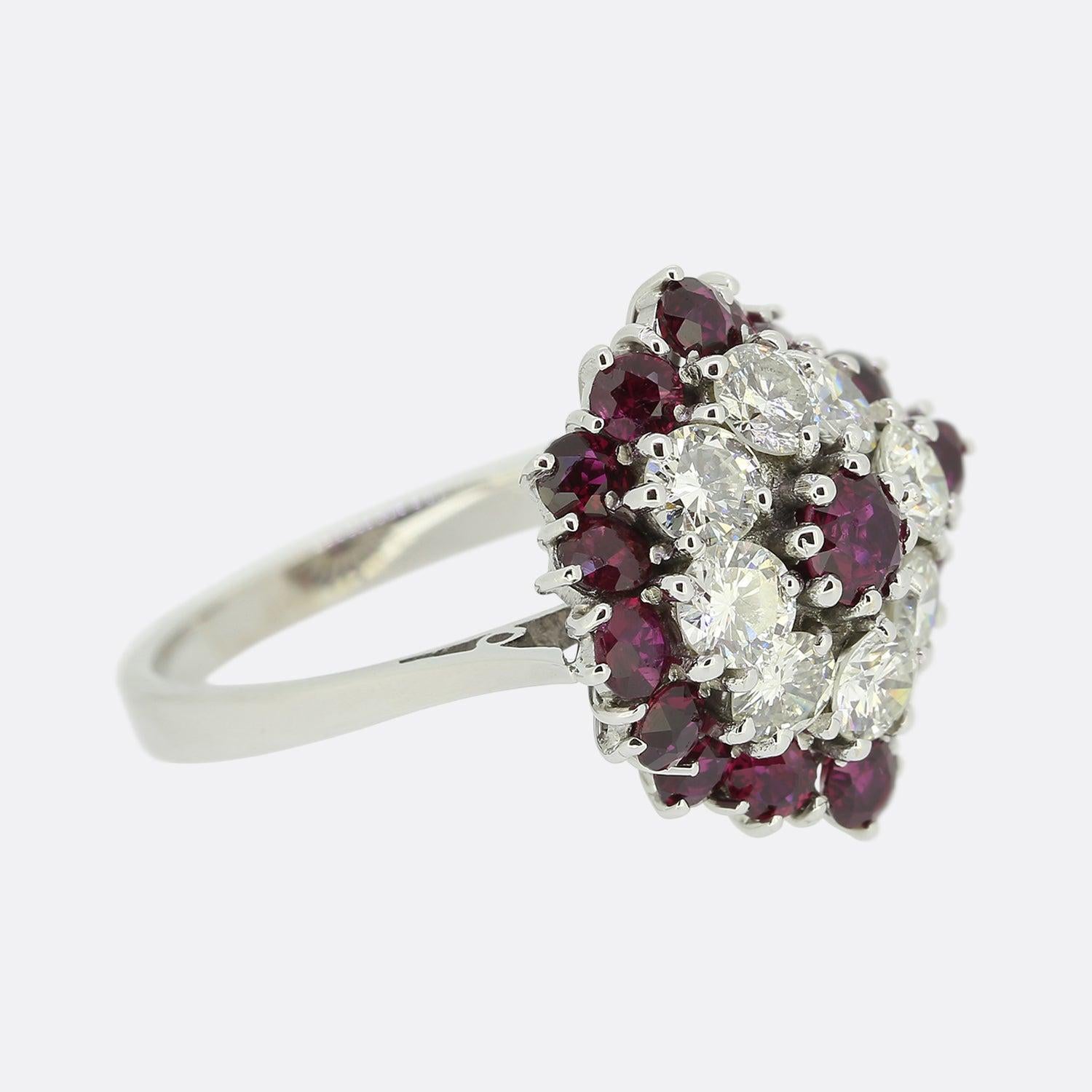 Brilliant Cut Vintage Ruby and Diamond Dress Ring For Sale