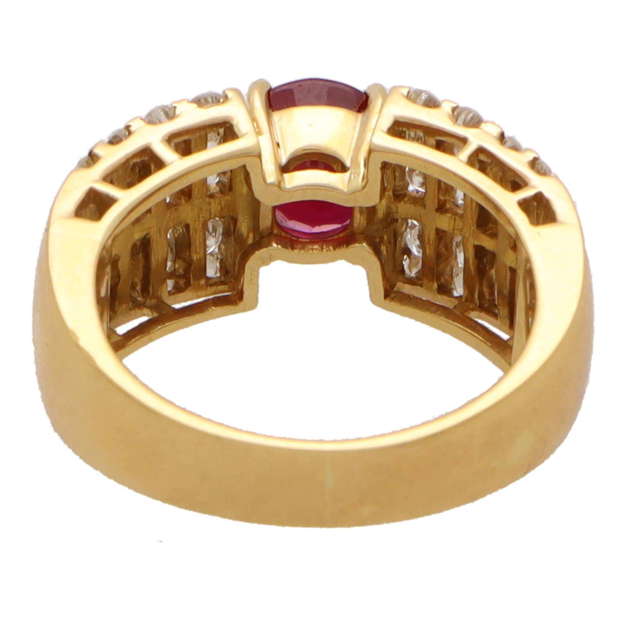 Oval Cut Vintage Ruby and Diamond Dress Ring in 18k Yellow Gold