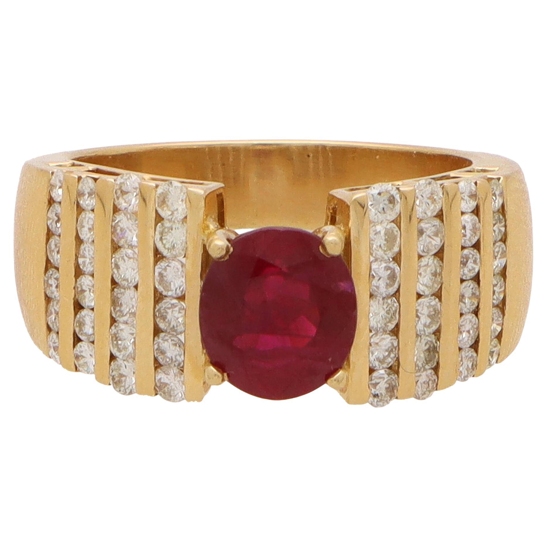 Vintage Ruby and Diamond Dress Ring in 18k Yellow Gold