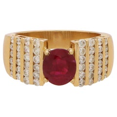 Vintage Ruby and Diamond Dress Ring in 18k Yellow Gold