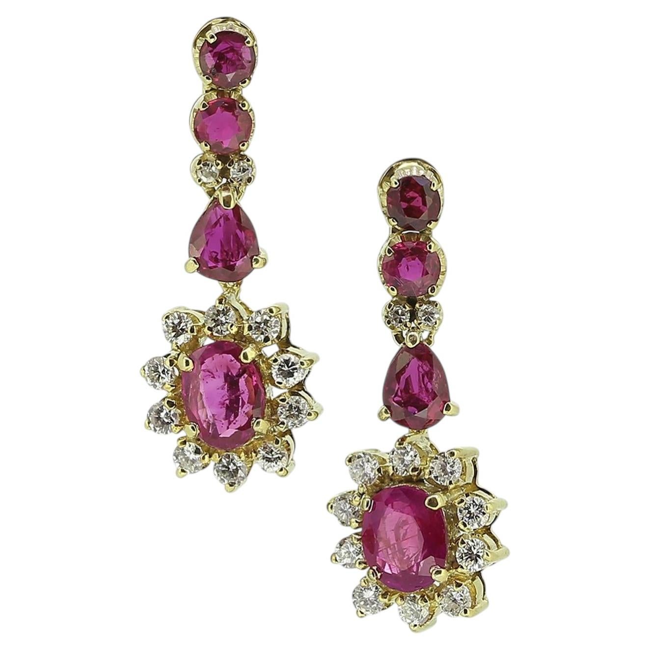 Vintage Ruby and Diamond Drop Earrings