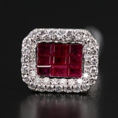 Vintage Rubin- und Diamant-Tropfen-Ohrringe, Halo-Rubin-Gold-Ohrringe für ihre