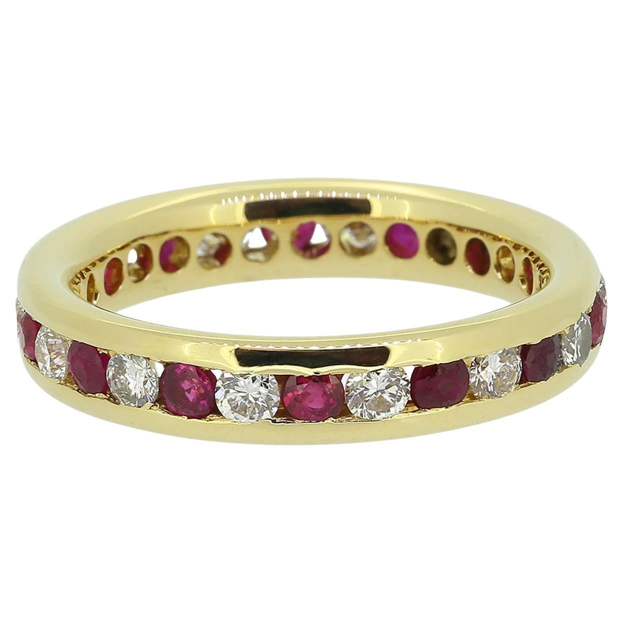 Vintage Ruby and Diamond Eternity Ring For Sale