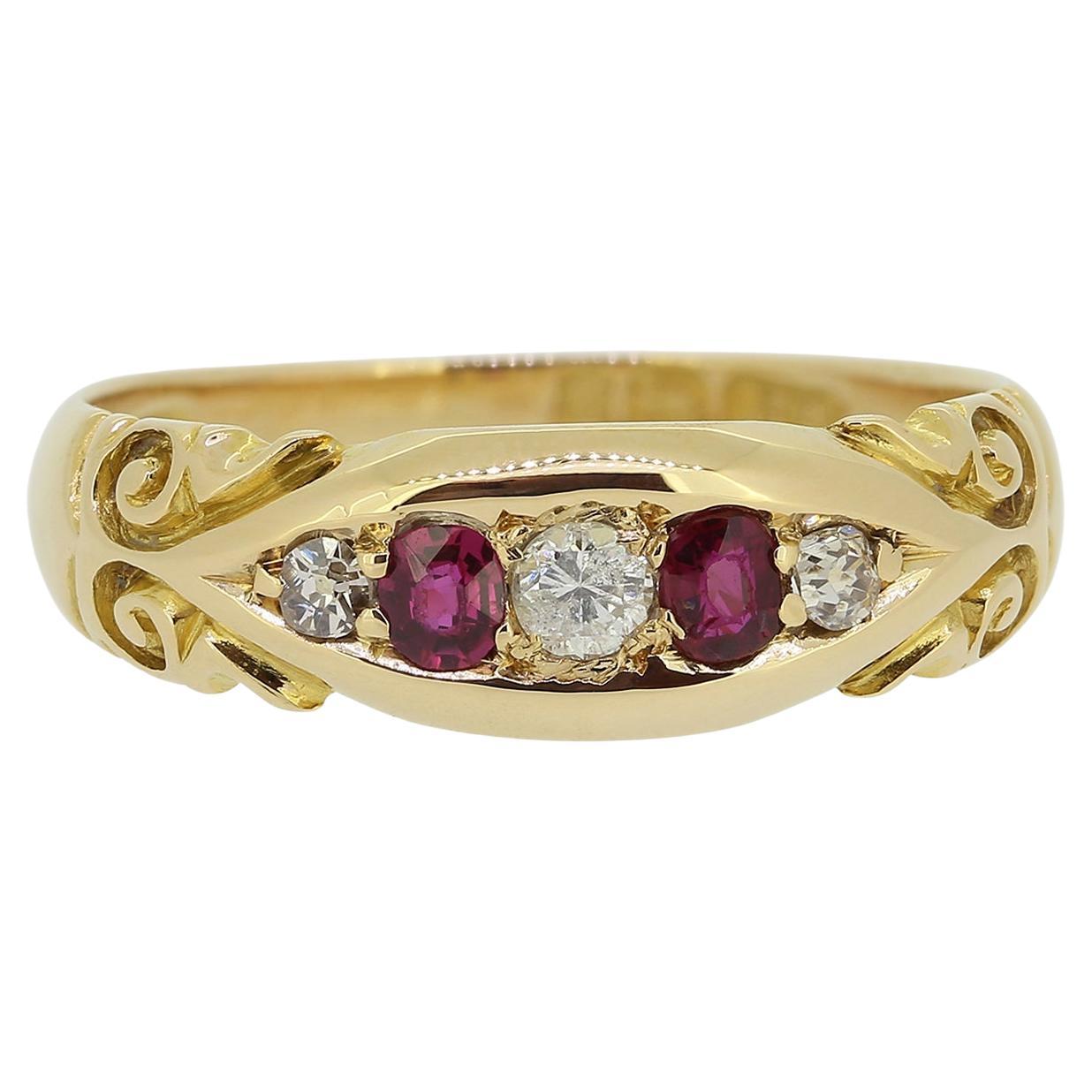 Vintage Ruby and Diamond Five-Stone Ring For Sale