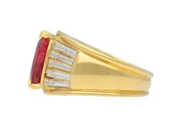 Vintage Ruby and Diamond Flanked Solitaire Ring, circa 1970