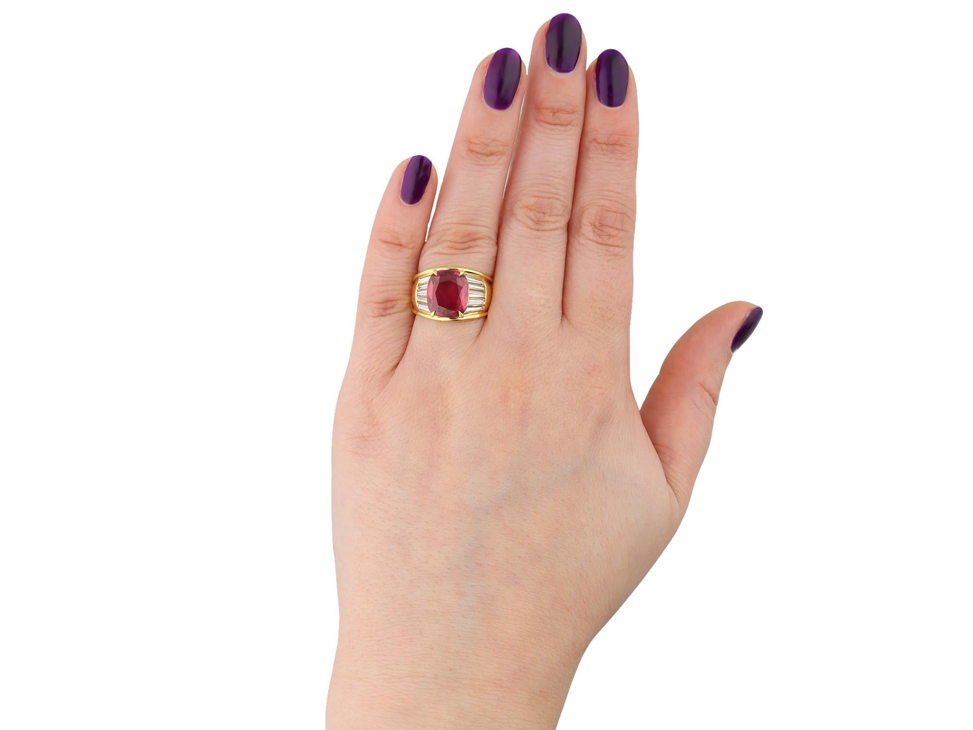 Retro Vintage Ruby and Diamond Flanked Solitaire Ring, circa 1970 For Sale