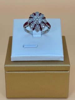 Vintage Rubin und Diamant Blumen Ring in 18K Weißgold