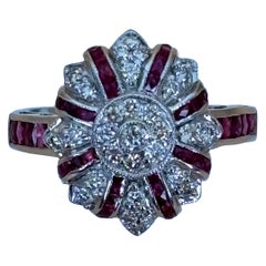 Vintage Ruby and Diamond Floral Ring in 18K White Gold Vintage Ruby and Diamond Floral Ring in 18K White Gold