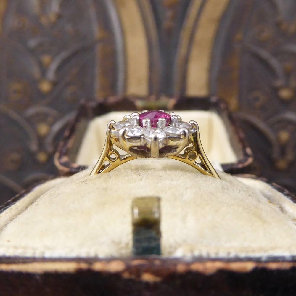Vintage Ruby and Diamond Flower Cluster Ring in 18 Carat Gold 3