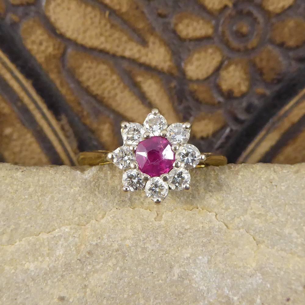 Vintage Ruby and Diamond Flower Cluster Ring in 18 Carat Gold