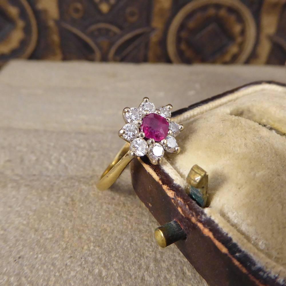Vintage Ruby and Diamond Flower Cluster Ring in 18 Carat Gold 2