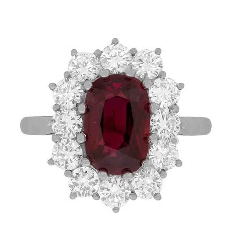 Vintage Ruby and Diamond Halo Cluster Ring, circa 1960s