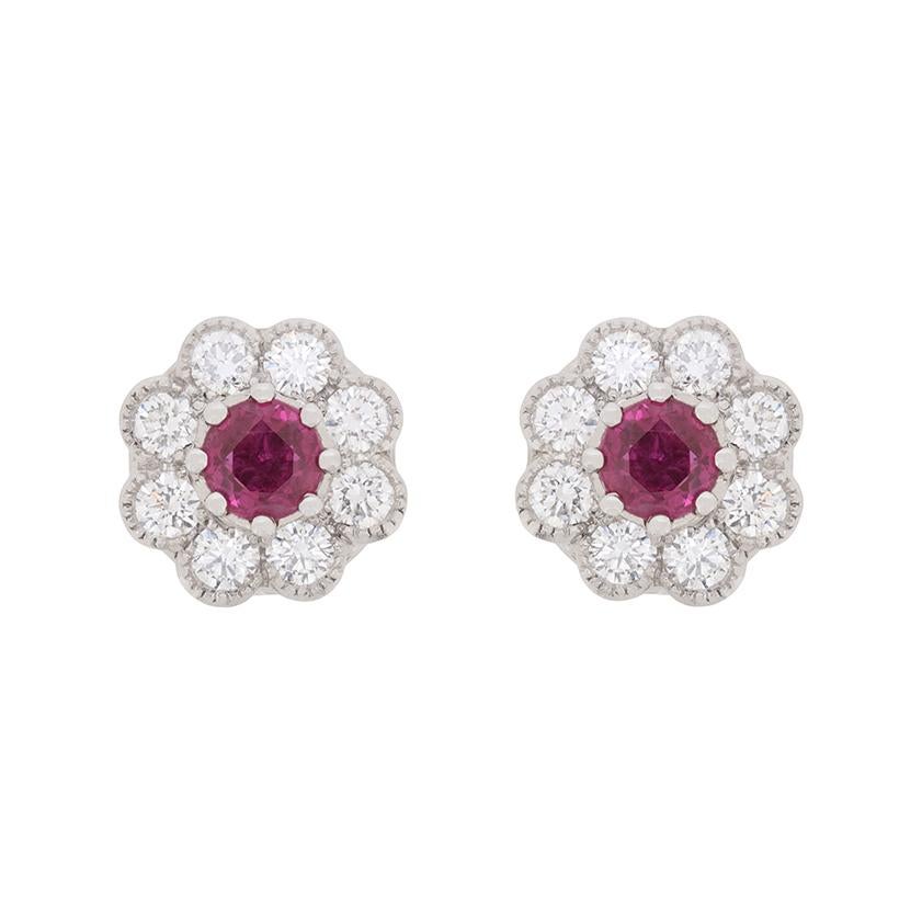 ruby halo earrings