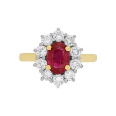 Vintage Ruby and Diamond Halo Ring, circa 1980s
