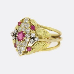 Blattring mit Rubin und Diamant im Navette-Stil