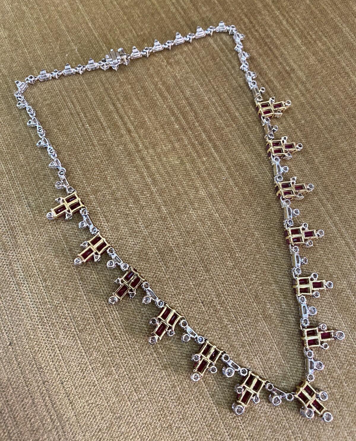 Vintage Ruby and Diamond Necklace in 18k White and Yellow Gold In Excellent Condition In La Jolla, CA