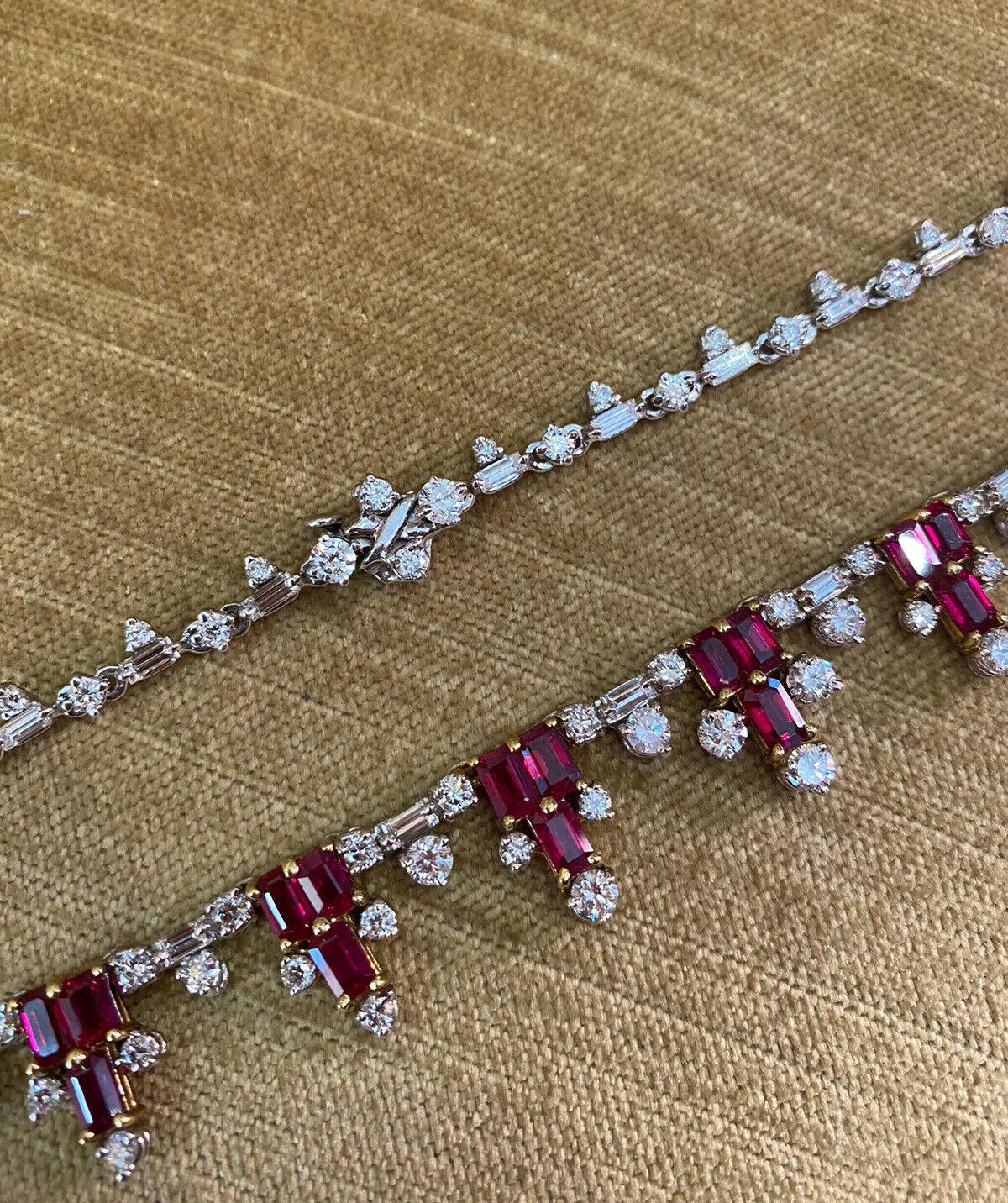 Women's Vintage Ruby and Diamond Necklace in 18k White and Yellow Gold