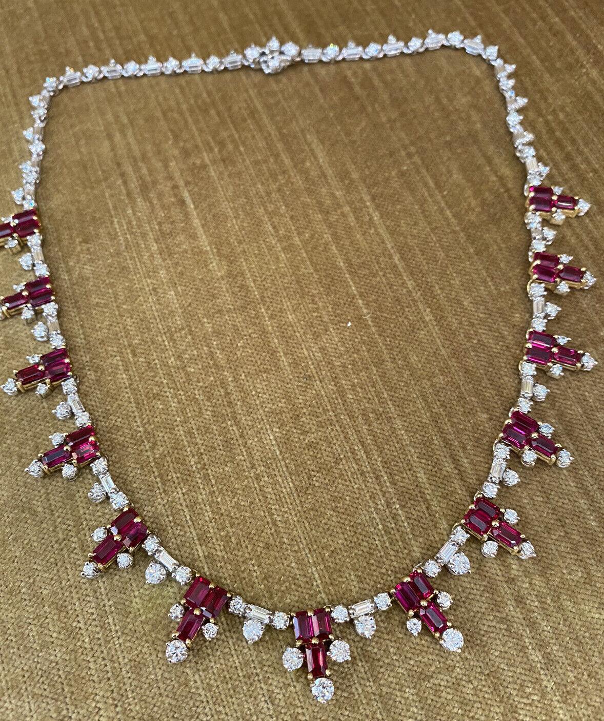 Vintage Ruby and Diamond Necklace in 18k White and Yellow Gold 2