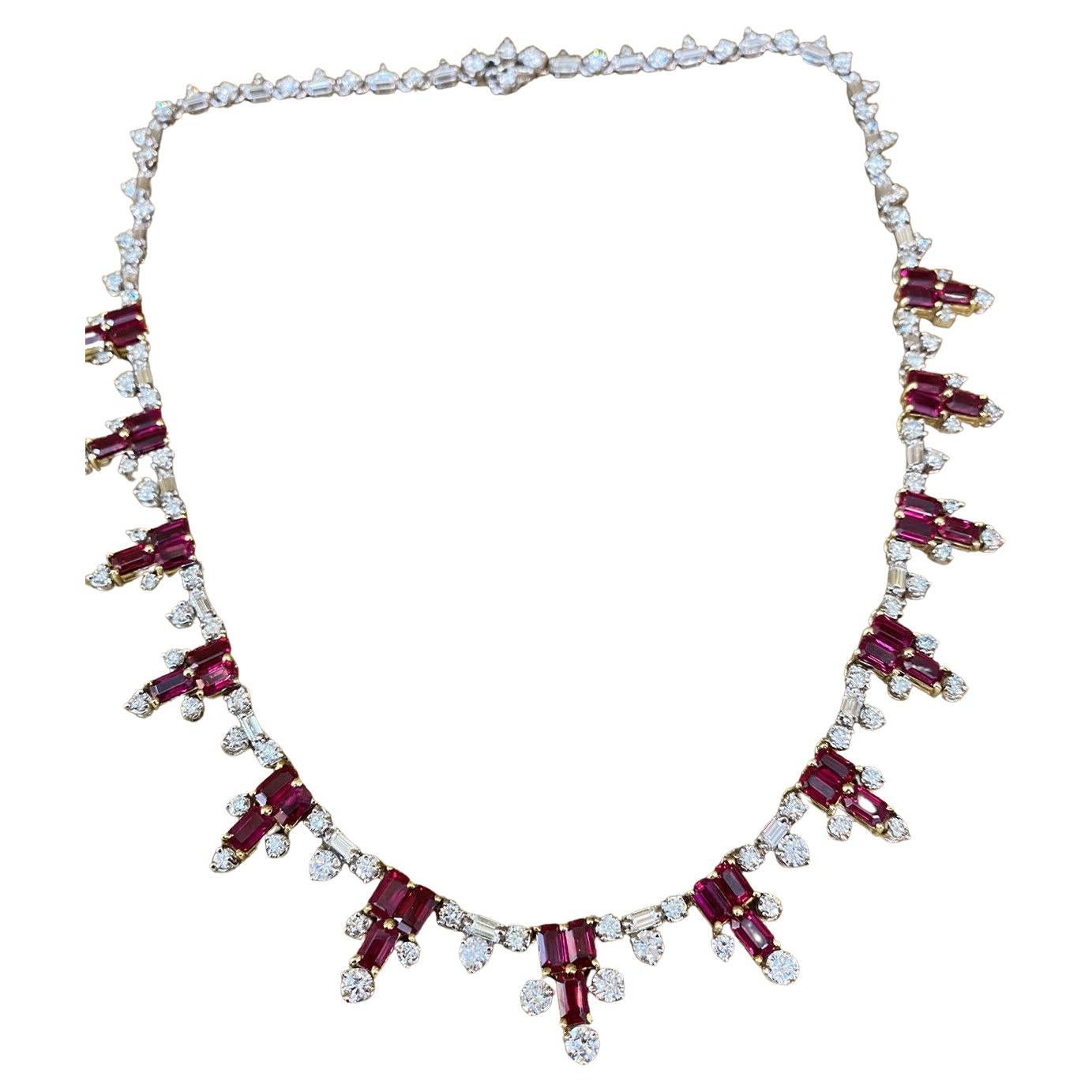 Vintage Ruby and Diamond Necklace in 18k White and Yellow Gold