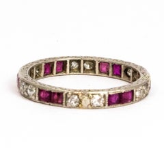 Vintage Ruby and Diamond Platinum Eternity Band