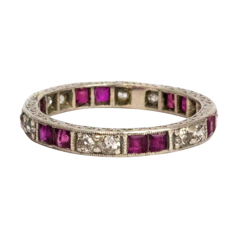 Vintage Ruby and Diamond Platinum Eternity Band For Sale at 1stDibs
